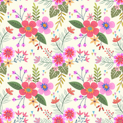 Fototapeta na wymiar Colorful hand drawn flowers seamless pattern vector design.
