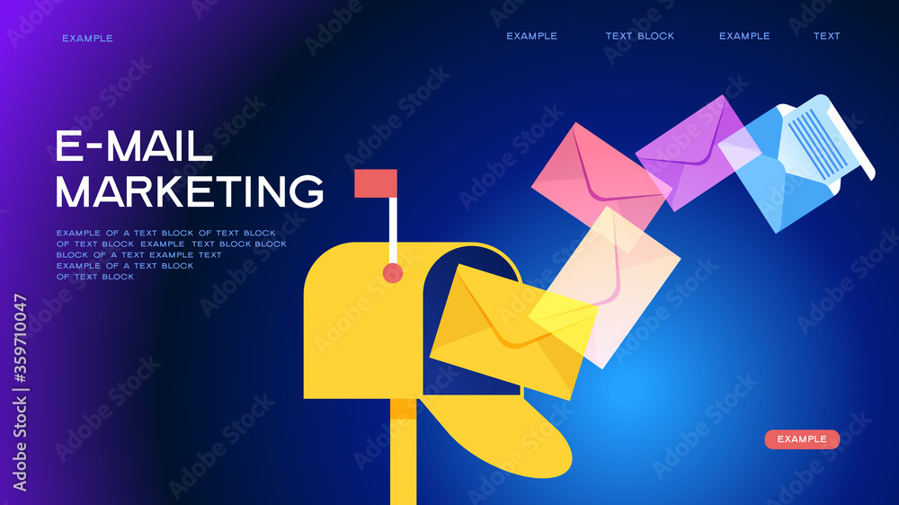 Poster e-mail concept . marketing e-mail . mailbox and colored envelopes surrounded by icons . file is save
