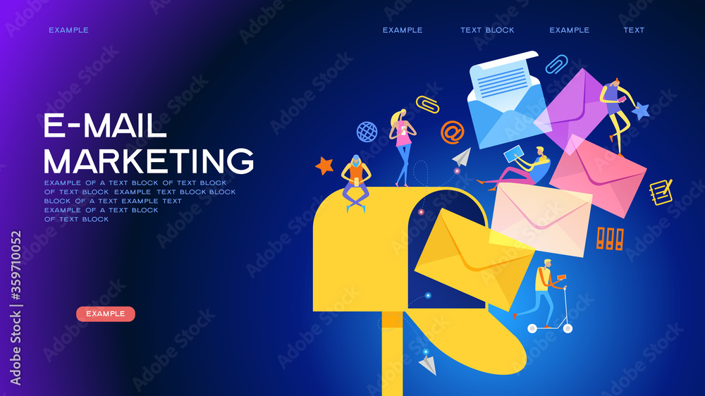 Poster e-mail concept . marketing e-mail . mailbox and colored envelopes surrounded by icons . file is save