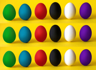 Colorful eggs on the yellow background. Black lives matter, all lives matter, diversity,  equal rights concept