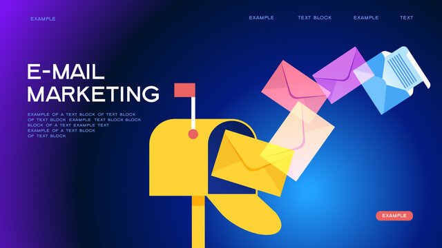 E-mail concept . Marketing e-mail . Mailbox and colored envelopes surrounded by icons . File is saved in AI10 EPS version. This illustration contains a transparency 