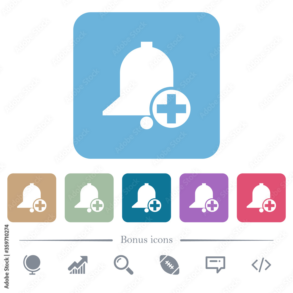 Poster add new reminder flat icons on color rounded square backgrounds