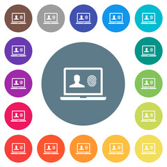 Criminal background check flat white icons on round color backgrounds