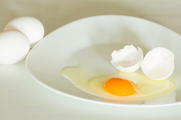 broken egg on white plate