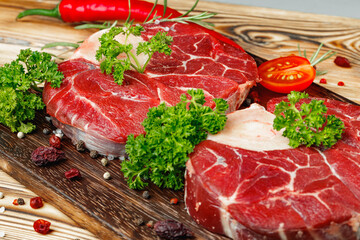 Raw meat slice for grill with seasoning