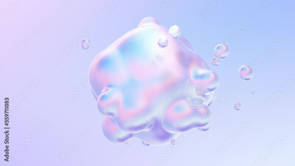Aufkleber Holographic liquid blobs abstract flowing animation. 4K abstract background loop with alpha matte. 