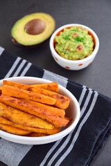 Sweet potato fries with guacamole dip