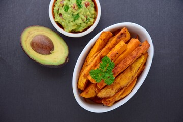 Sweet potato fries with guacamole dip