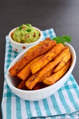Sweet potato fries with guacamole dip
