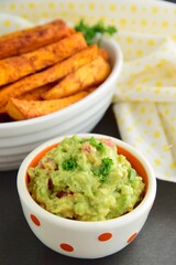 Guacamole sauce with Sweet potato fries 