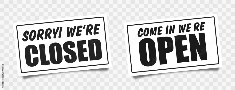 Poster come in we're open or closed in signboard with a rope on transparent background. vector