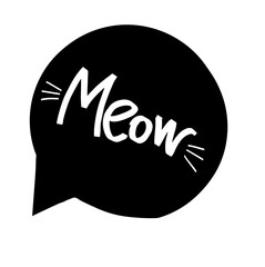 Cat. Meow. Cat mustache silhouette. Isolated. Black cat. Vector. Lettering.