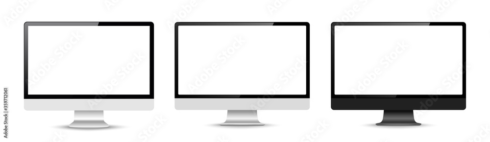 Poster realistic computer or pc monitor isolated on background. vector mockup.