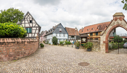 Typical historic street scenery in medieval German village in summer © Aquarius