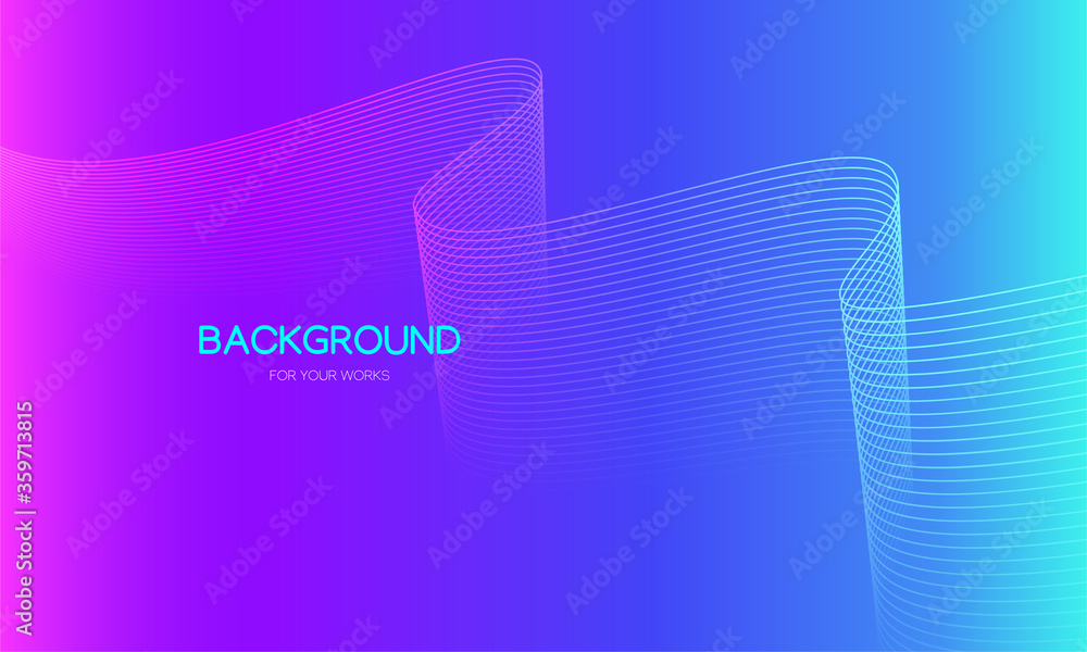 Poster abstract background vector illustration. gradient blue, pink with curve lines.