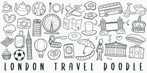 London England Travel Doodle Line Art Illustration. Hand Drawn Vector Clip Art. Banner Set Logos.