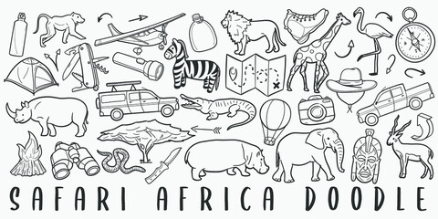 Safari Africa Doodle Line Art Illustration. Hand Drawn Vector Clip Art. Banner Set Logos. © josepperianes
