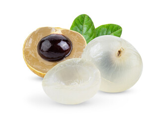 Longan  with leaf isolated on white
