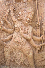 Fototapeta na wymiar Thai angel sculptures stucco on the temple walls