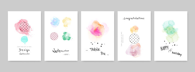 Colorful watercolor ink with cute card Set