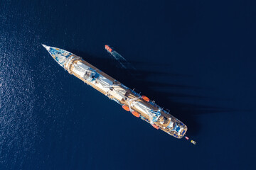 Aerial view at the cruise ship with sail. Adventure and travel.  Landscape with cruise liner on...