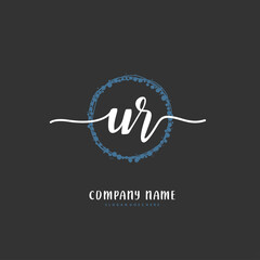 U R UR Initial handwriting and signature logo design with circle. Beautiful design handwritten logo for fashion, team, wedding, luxury logo.