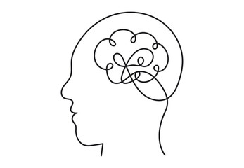 Continuous line art or One Line Drawing of a human brain, mechanical and robotic technology with advanced. Vector illustration EPS 10.
