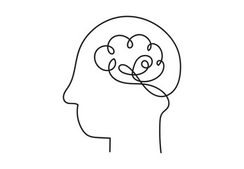 Continuous line art or One Line Drawing of a human brain, mechanical and robotic technology with advanced. Vector illustration EPS 10.