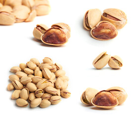 set of pistachio nuts on white. close-up photos