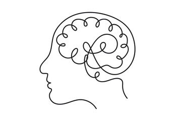 Continuous line art or One Line Drawing of a human brain, mechanical and robotic technology with advanced. Vector illustration EPS 10.