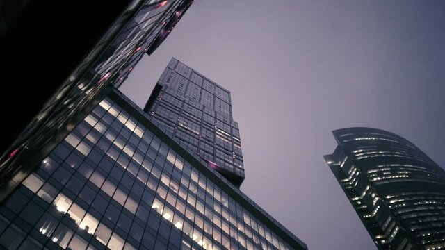 view from below of Moscow city towers 