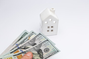 Concept of taking a bank loan to buy a house. Insurance to safe your property.