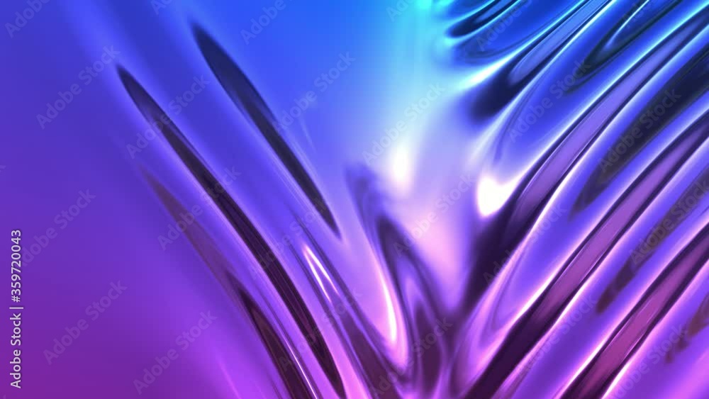 Poster animated metalic red blue gradient like fabric with folds in 4k. 3d render of wavy cloth surface tha