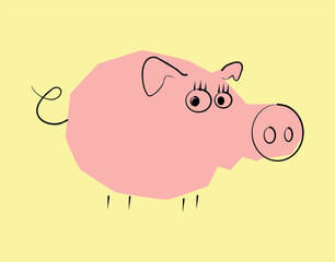 Funny pink pig vector illustration