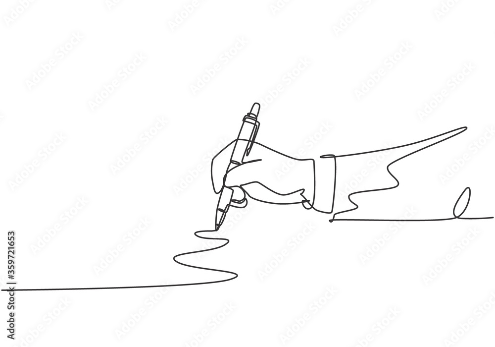 Poster single continuous line drawing of hand gesture drawn straight zig zag line. write long zigzag streak