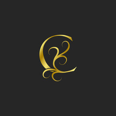 Golden C Letter Luxury logo icon. Ornate typographic vector design for decorative lettering