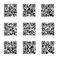 Fototapeta premium Set of QR code sacn Icon. Mobile qrcode Simbol. Vector black and white illustration isolated on white background. EPS 10