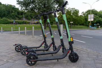 electric scooter parked near park in klagenfurt, austria