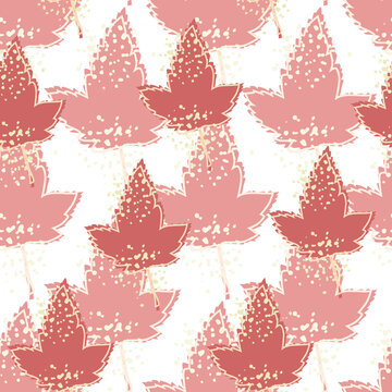 Red maple leaves seamless pattern on white background. Retro autumn leaf wallpaper.