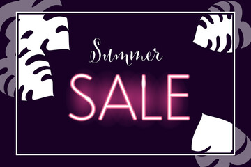 French Summer sale banner - Pink neon tropical design 