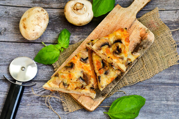   Italian  Focaccia with crispy crust  with Mushroom and ham . Full 72 hour pizza dough   fermentation   method