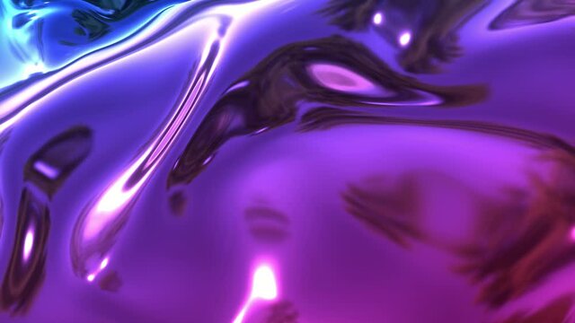 Animated metalic red blue gradient in 4k. 3D render of wavy cloth surface that forms ripples like in liquid metal surface or folds in tissue. Foil forms folds in slow motion. 4