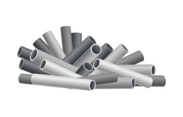 Heap building material. Heap of pipes, tube. Vector illustrations can be used for construction sites, works and industry metal