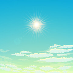 Sky, cloudy day And the sun shining. Vector Sky Background
