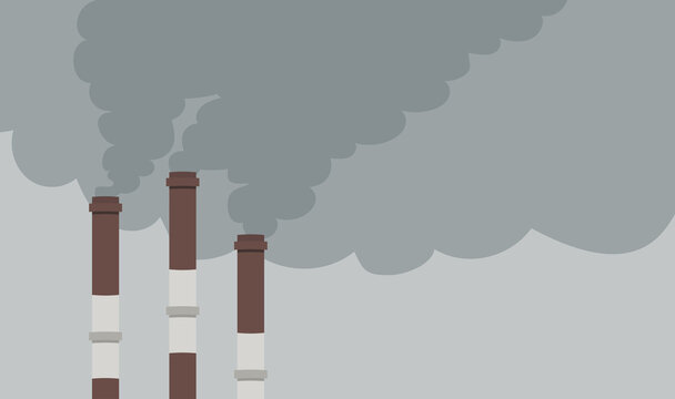 Air pollution. Factory or power plant emitting smoke. Smoking factory concept vector illustration