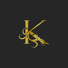 Golden K Letter Luxury logo icon. Ornate typographic vector design for decorative lettering