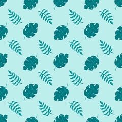 Seamless tropical leaves green, leaves pattern template for textile or background