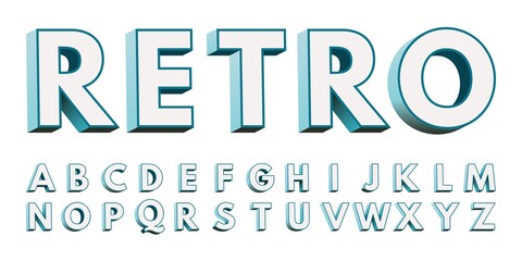 Retro 3D alphabet. Vintage typeface. Vector font for  sign boards.