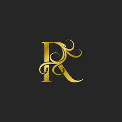 Golden R Letter Luxury logo icon. Ornate typographic vector design for decorative lettering