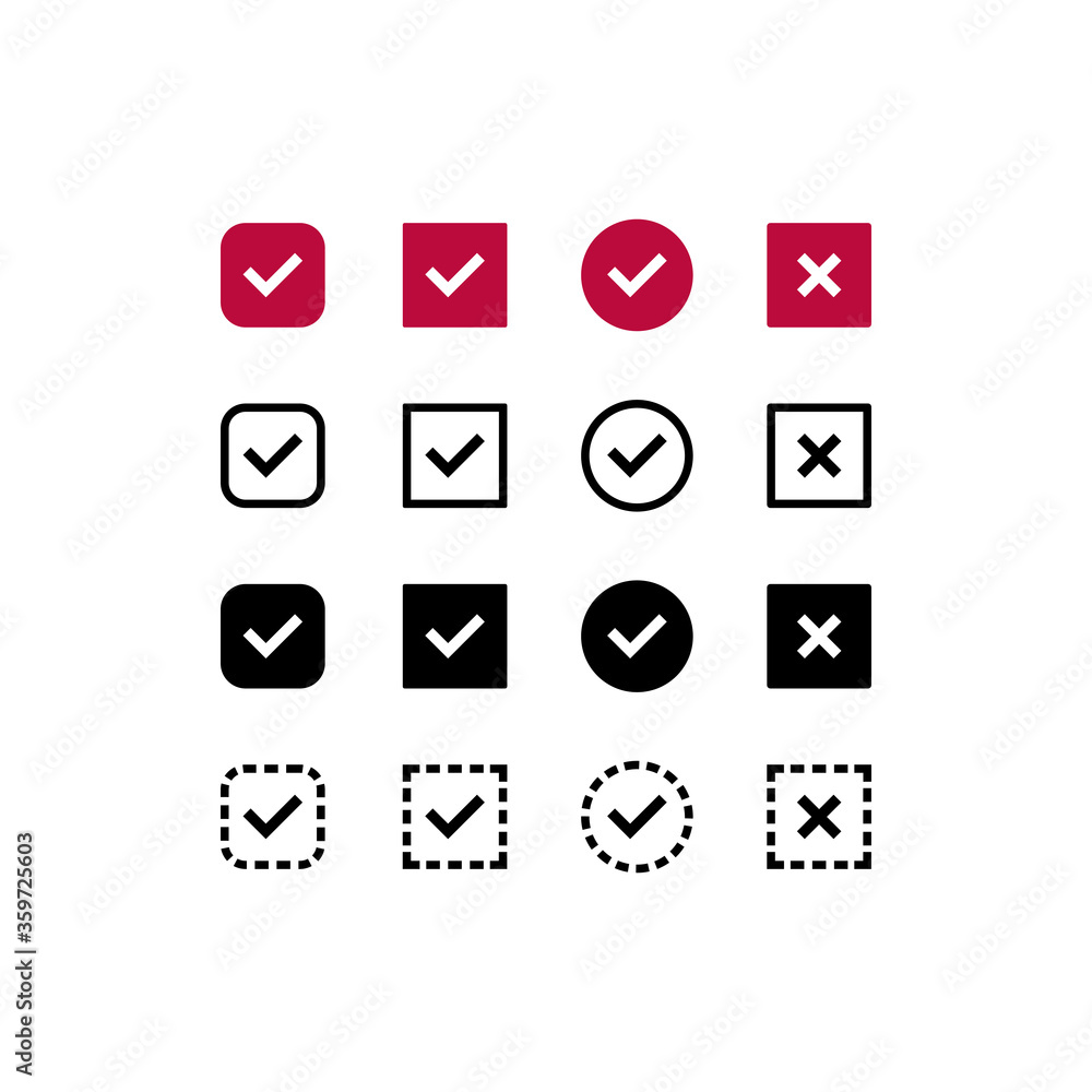 Poster checkbox, tick check mark icon set. confirm symbol. vector on isolated white background. eps 10.